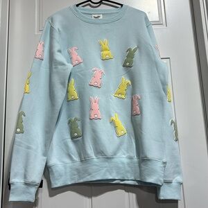 Pacific & Co. Oversized Sweatshirt,pullover,pastel bunnies,rib cuff/waist,fleece